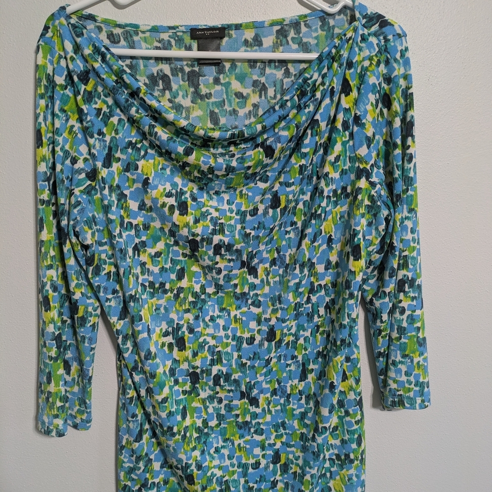 Ann Taylor Blue and Green Patterned Top